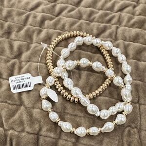 Torrid Gold and Pearl Beaded Bracelet Set
